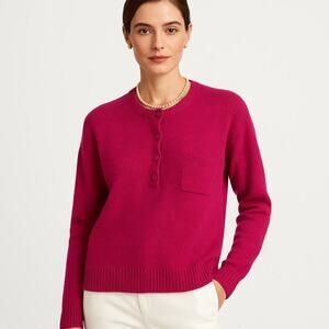VTG Henley Sweater Red Sz M Silk Rabbit Hair Soft Cozy Y2K Minimalist Preppy